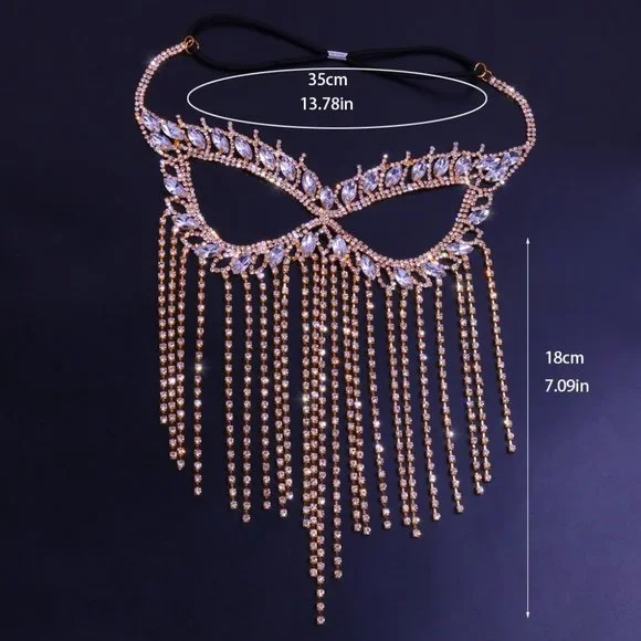 Crystal Tassel Face Mask Halloween Mask Masquerade Mask Women Rhinestone Jewelry - Picture 2 of 15